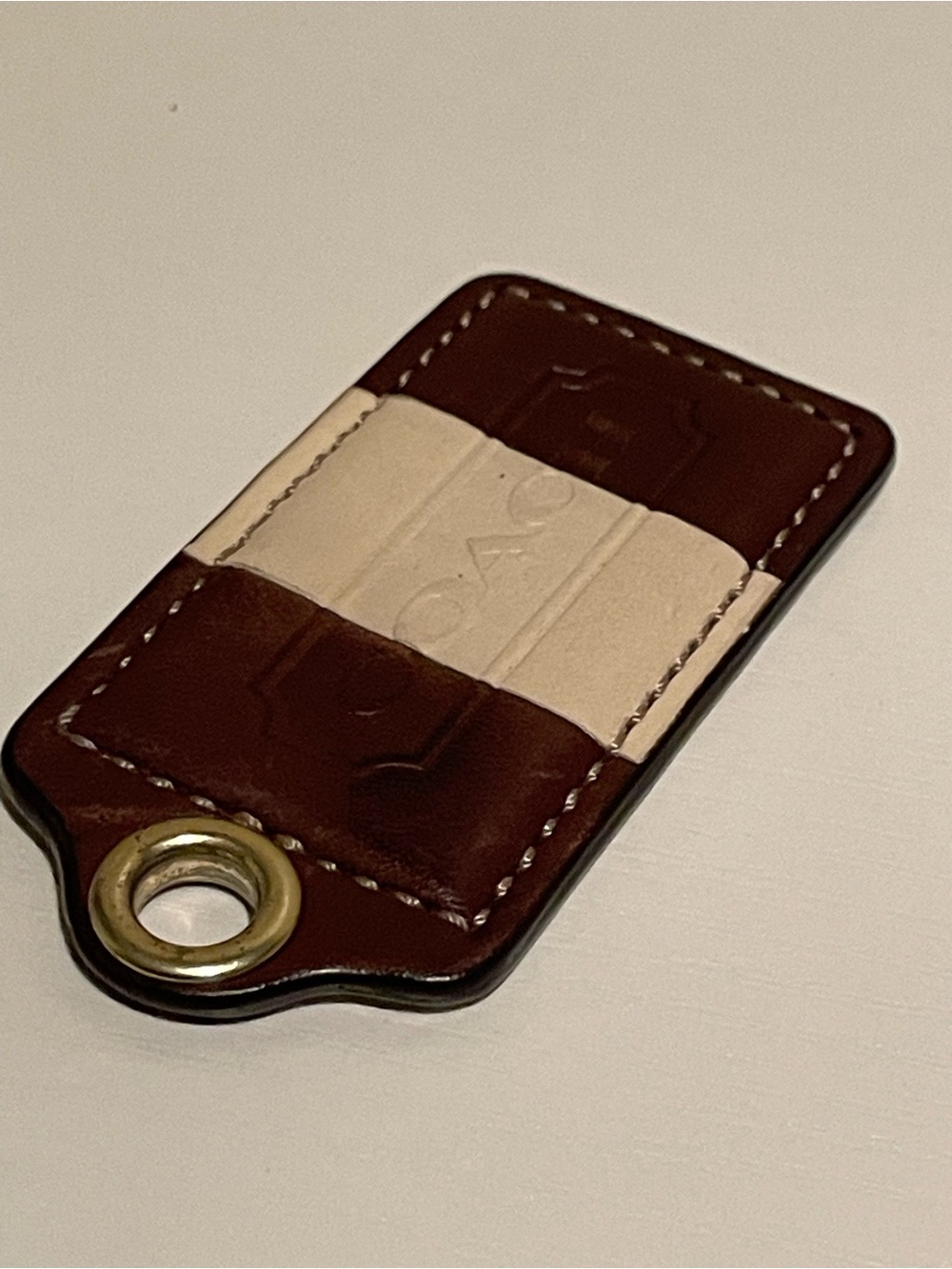 Leather Key Fob with Contrast Strap - Brown & Cream